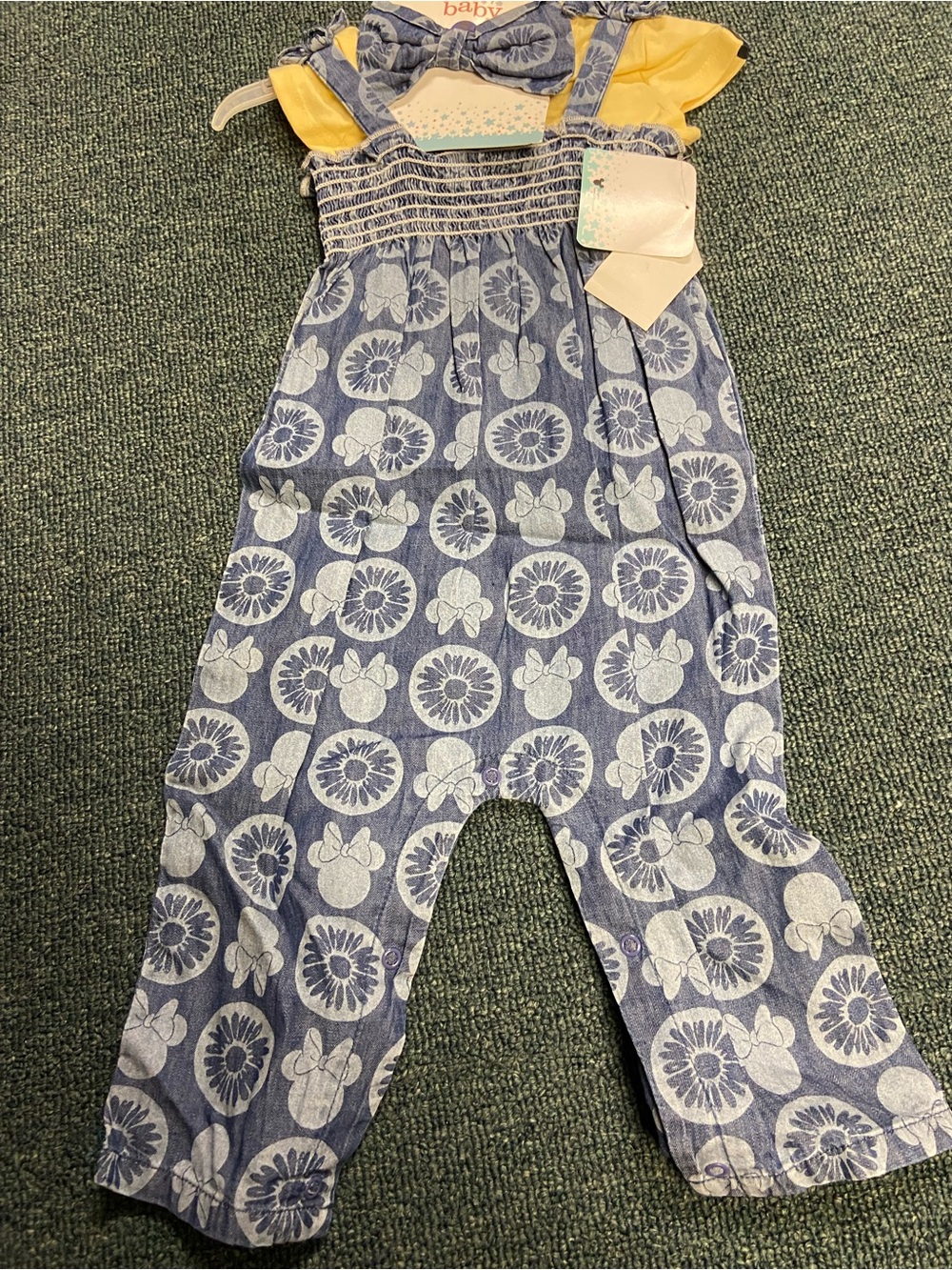 Disney Blue Floral Minnie Romper with Yellow Top